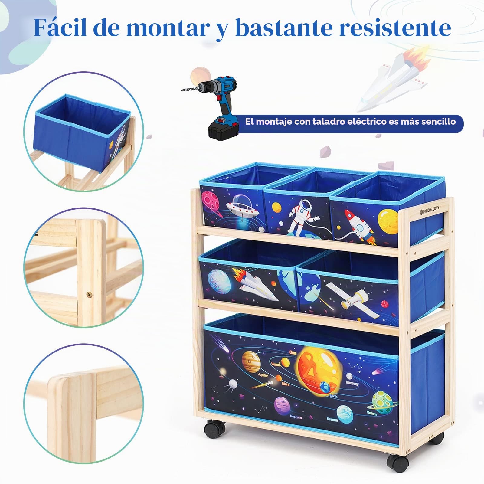 Armario de Almacenamiento para Niños, Almacenaje Juguetes con 6 Cajas, Estantería Infantil para Juguete de 3 Niveles, Caja de Juguetes para Habitación Infantil, Escuela, Guardería (Azul)