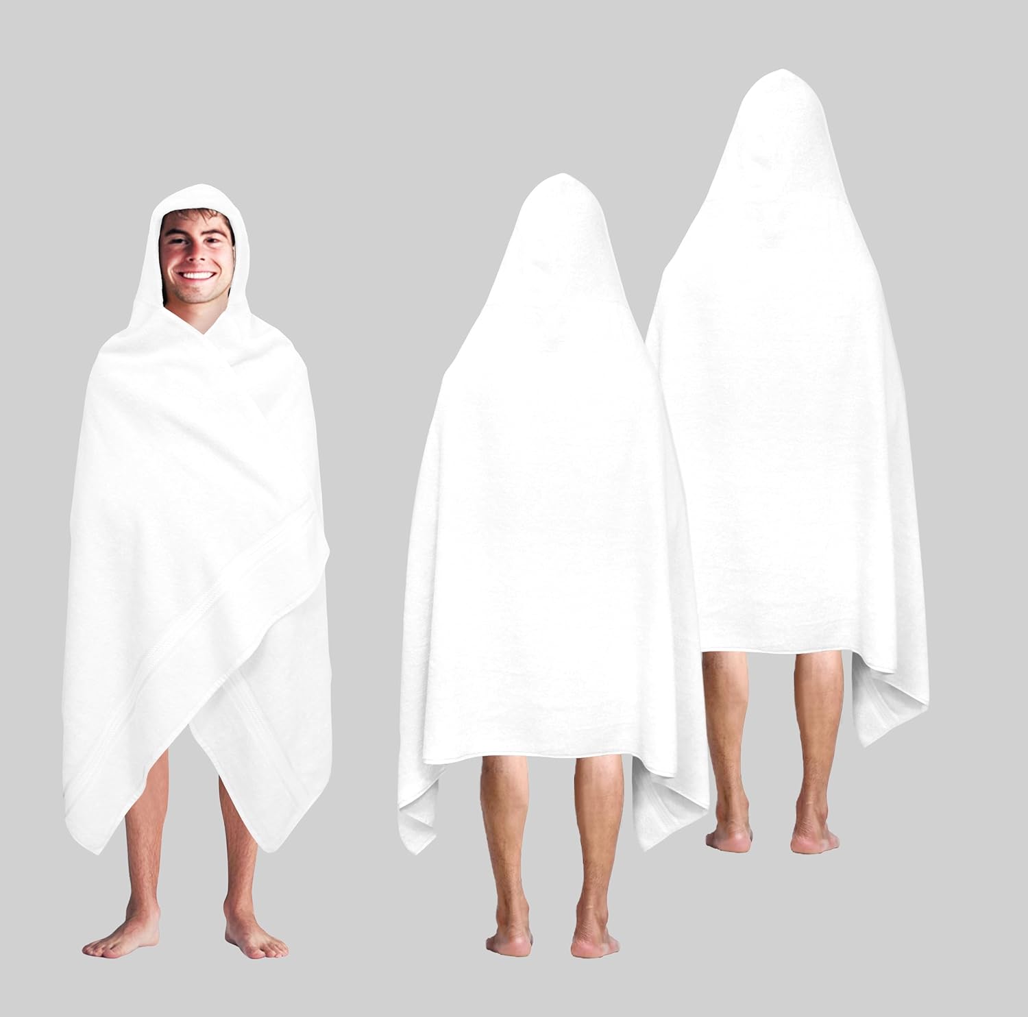 COTTON CRAFT Ultra Soft Hooded Towel – 2 Pack Oversized 35x70 Towel with Hood for Adults - 580 GSM 100% Cotton Ringspun Terry - Pool Beach Bath Sheet Wrap - Luxurious Plush Absorbent Bath Wrap – White