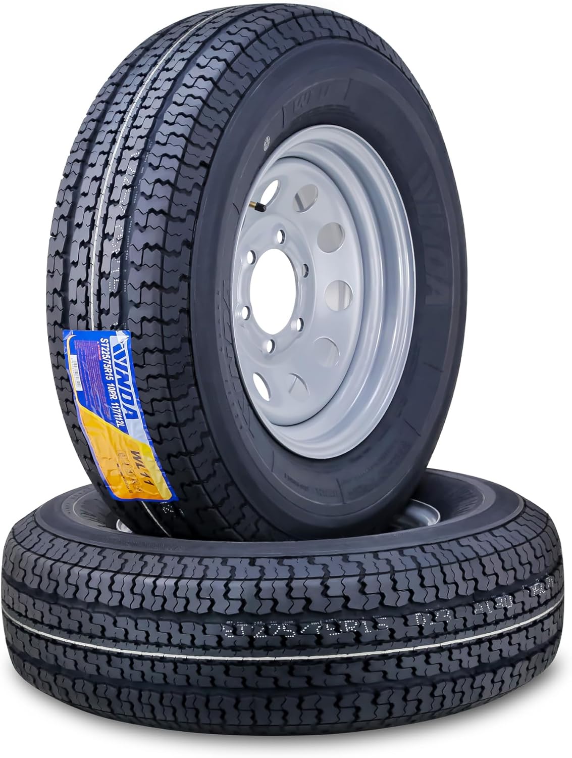 WINDA Trailer Tire Wheel Assembly ST225/75R15 10-Ply E 117L 6 Lug on 5.5" PCD Silver Mod Rim,SET 2