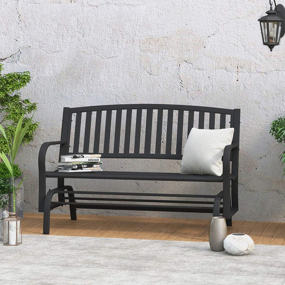 MAYPEX 4 Ft. Steel Patio Garden Glider Bench Patio Garden Glider Bench 2-Person Loveseats Outdoor Furniture Park Bench
