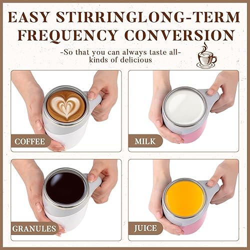 Miniatura 6 de Patelai 2 tazas de café autoagitables a granel, taza de mezcla a granel de acero inoxidable de 13.5 onzas, taza magnética automática de viaje, para