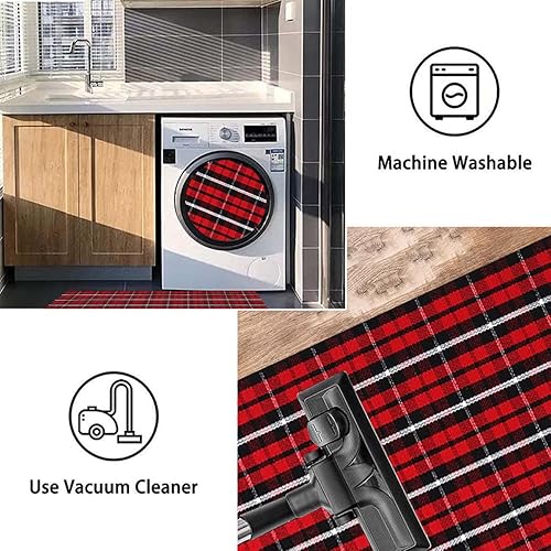 Miniatura 3 de Alfombras de Navidad para exteriores, 24 x 51 pulgadas, color negro y rojo, alfombra de porche frontal tejida a mano, lavable a máquina, para