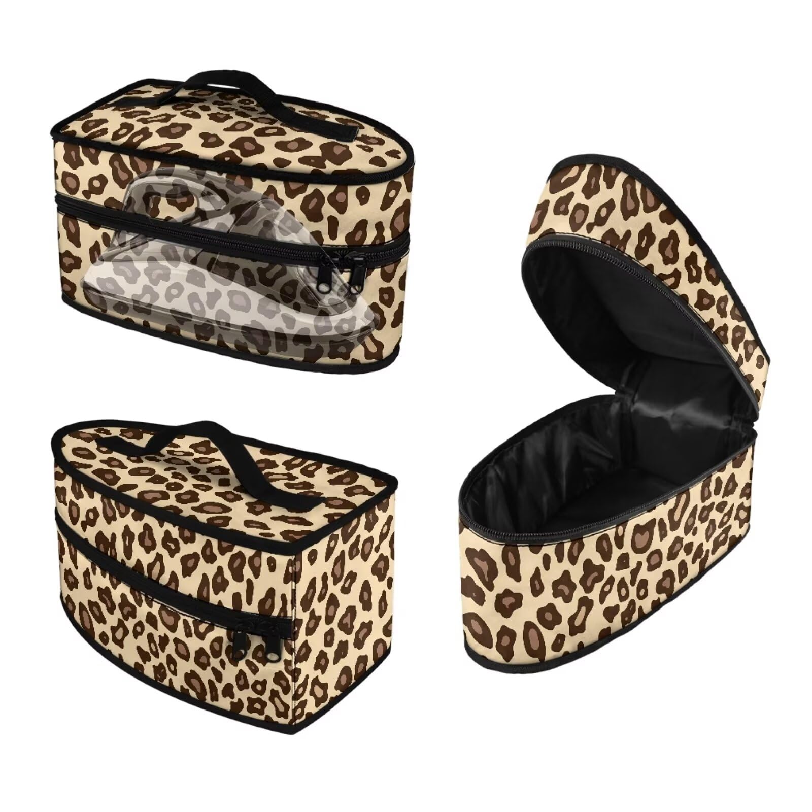 ASQVTIFE Leopard Print Iron Storage Bag Travel Carrying Case Steam Iron Carrying Bag with Handle Durable Protective Carrying Bags with Smooth Zipper for Full Size Irons Foldable Irons Storage Case
