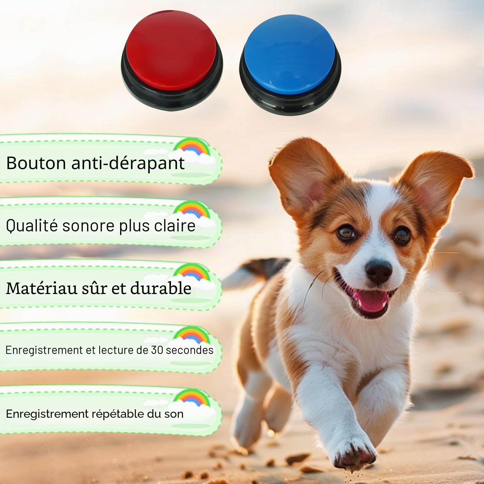 Gelabur 2 pièces Buzzer enregistrable, Buzzer Chien Communication Bouton 30 Secondes d'enregistrement, pour la Formation et Les Jeux pour Animaux de Compagnie