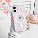 NITITOP Compatible with iPhone 17 Case Cute Clear Magnetic Compatible with MagSafe Aesthetic Polka Dot Bow Knot for Women Girls Soft TPU Back Shockproof Protective Cover - Pink