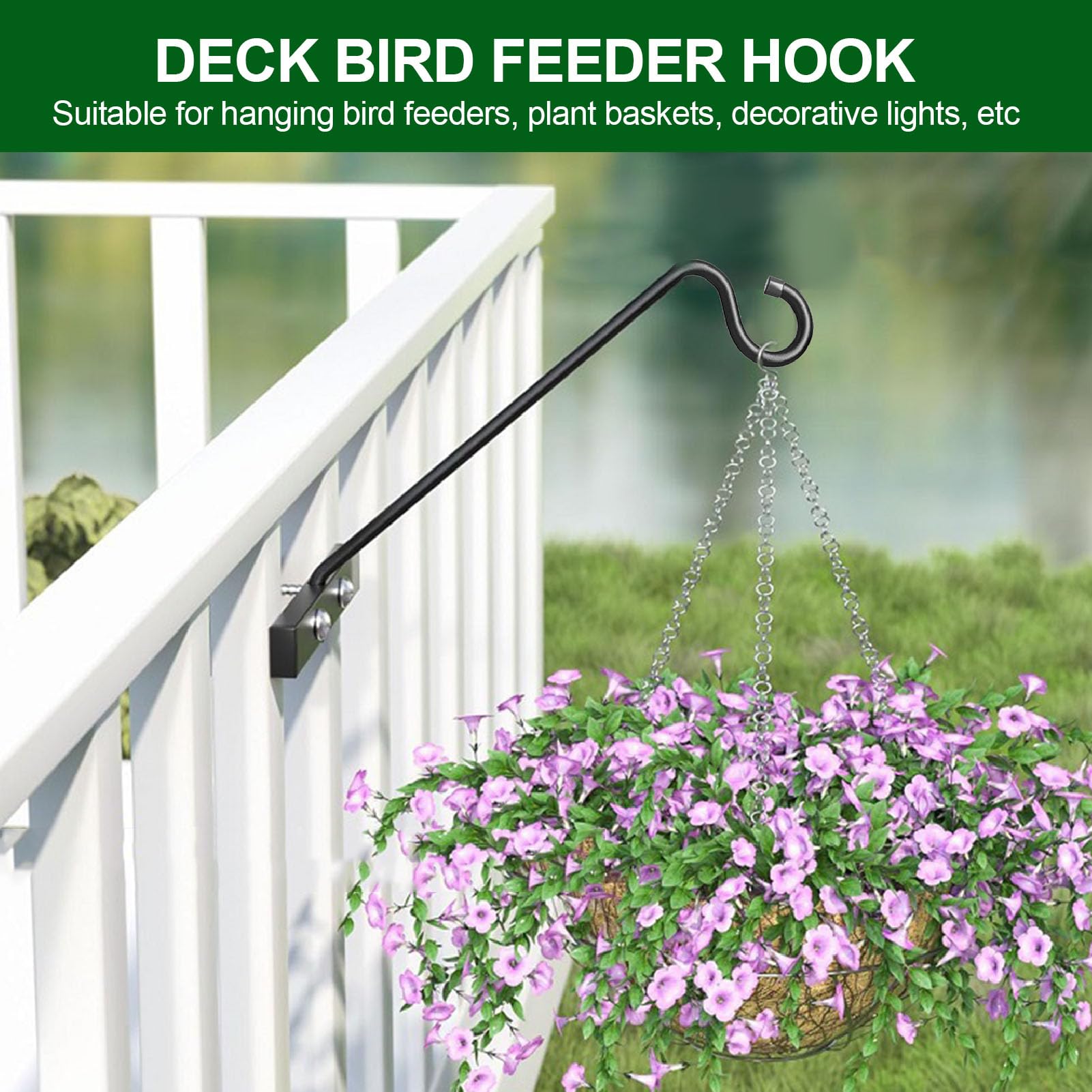 Vogelfutterspender-Aufhänger für Decks, Robuste, um 360 Grad Drehbare Hakenverlängerungsstange aus Stahl, Verstellbare Klemme, für Dekoratives Licht Im Blumenkorb