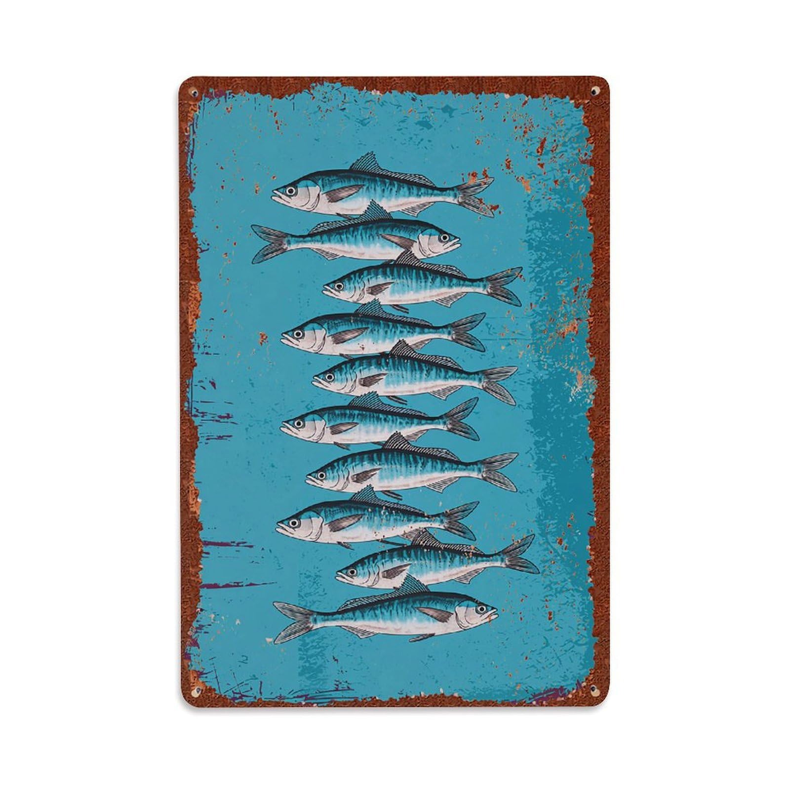 Jdfenggu Vintage School Of Blue Fish Pattern Retro Metal Tin Sign, Metal Poster For Bar, Home, Man Cave, Kitchen, Laundry Room Art Decor 8X12 Inch