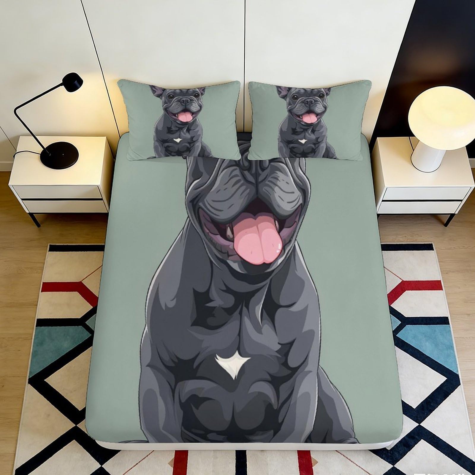 Pnayamiorkfel Style-8 3D Printed French Bulldog Fitted Sheet Microfiber Grey Cartoon Dog Bed Cover For Bedroom Dorm Mattress Protection Decor 90X200x25cm
