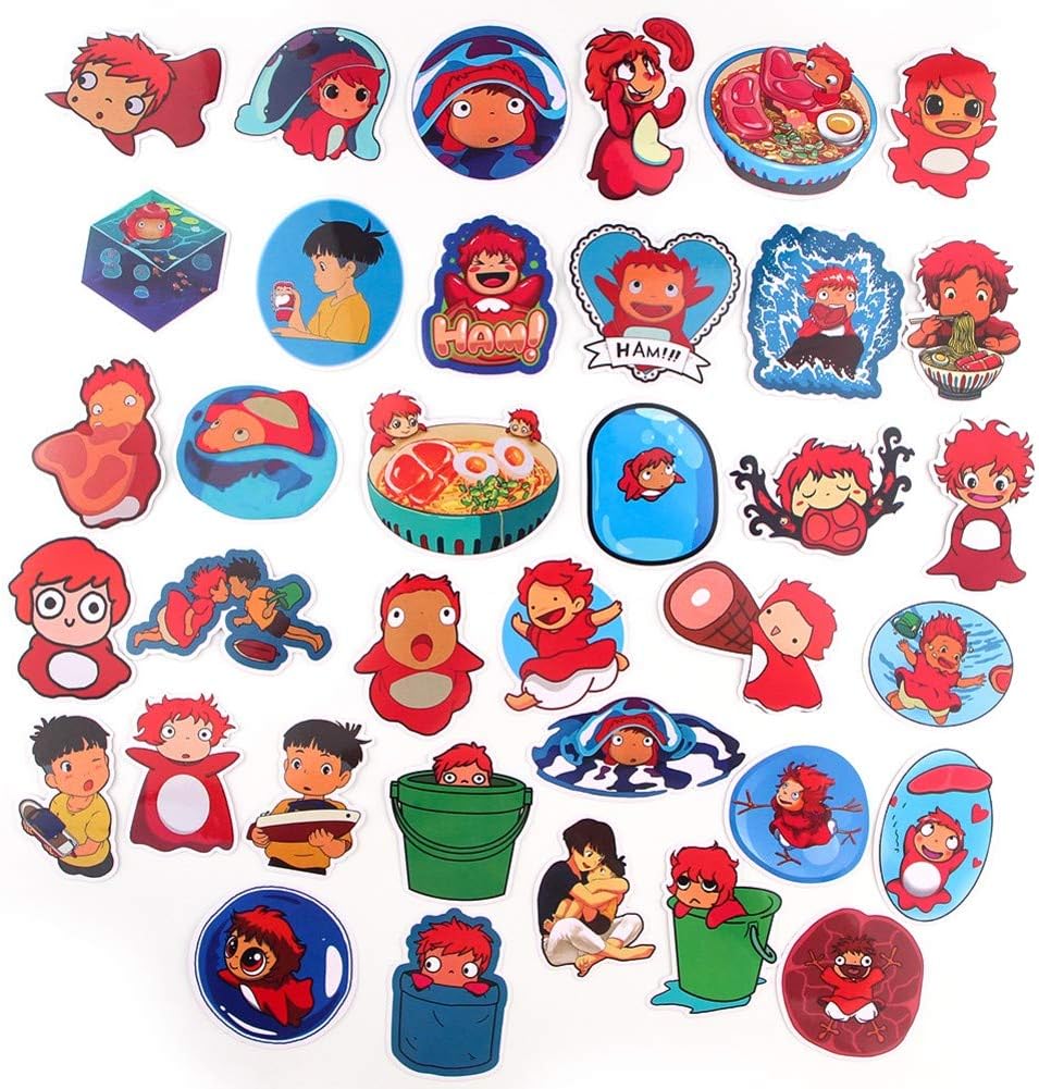 amazon com studio ghibli ponyo themed 30 piece sticker decal set for kids adults laptop motorcycle skateboard decals electronics
