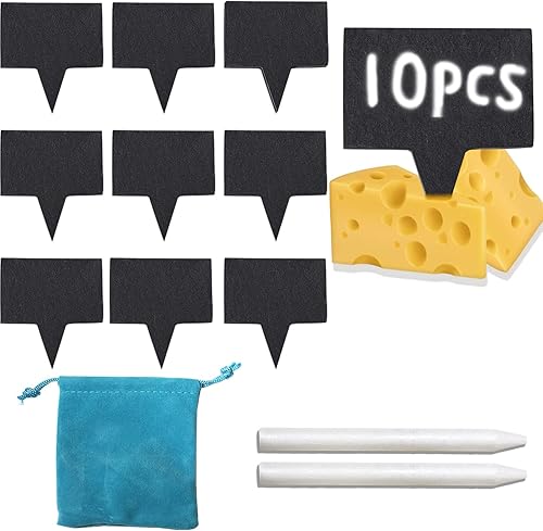 Juego de 12 marcadores de queso, etiquetas ovaladas de pizarra natural para queso negro y 4 tizas de esteatita, etiquetas reutilizables para