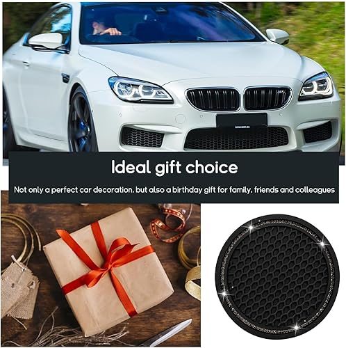 Miniatura 6 de 4 posavasos brillantes para automóvil, 2.75 pulgadas, con diamantes de imitación de cristal, tapete antideslizante y duradero para taza de bebida