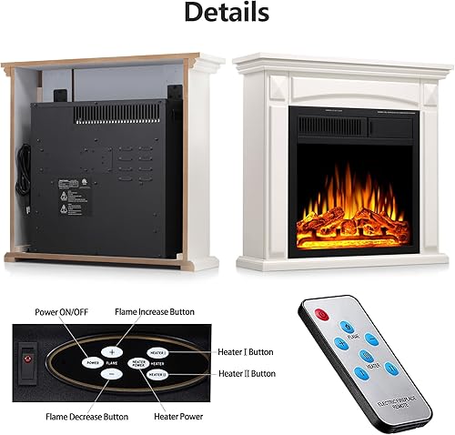 Vista 6 de R.W.FLAME Chimenea eléctrica de 27 pulgadas, chimenea envolvente de madera, soporte de TV con chimenea eléctrica independiente, control remoto