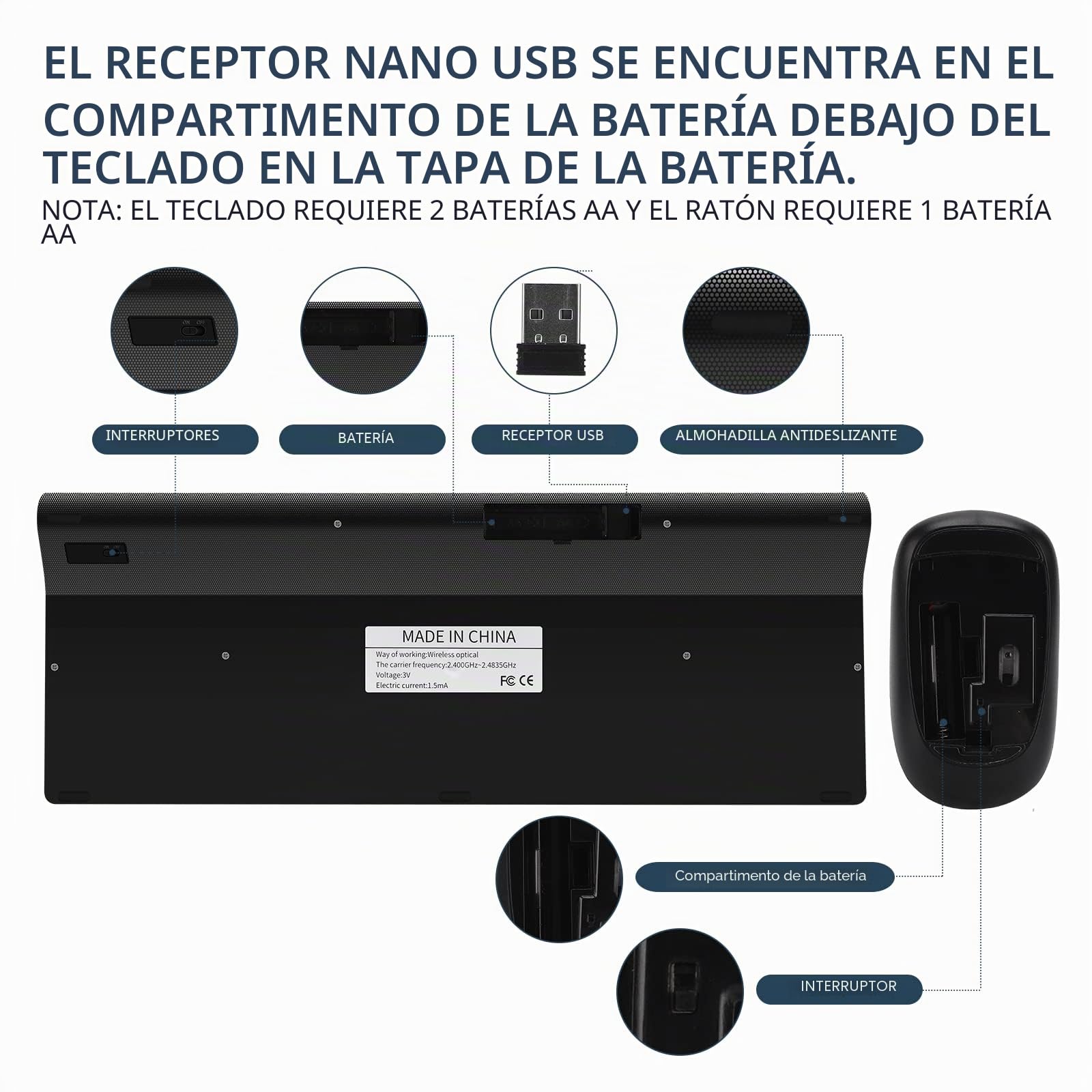 Combinación de ratón y teclado ergonómicos verticales inalámbricos de 2,4 GHz Tamaño portátil ultrafino para PC de sobremesa ordenador portátil portátil Mac Tablet (Right-handed)