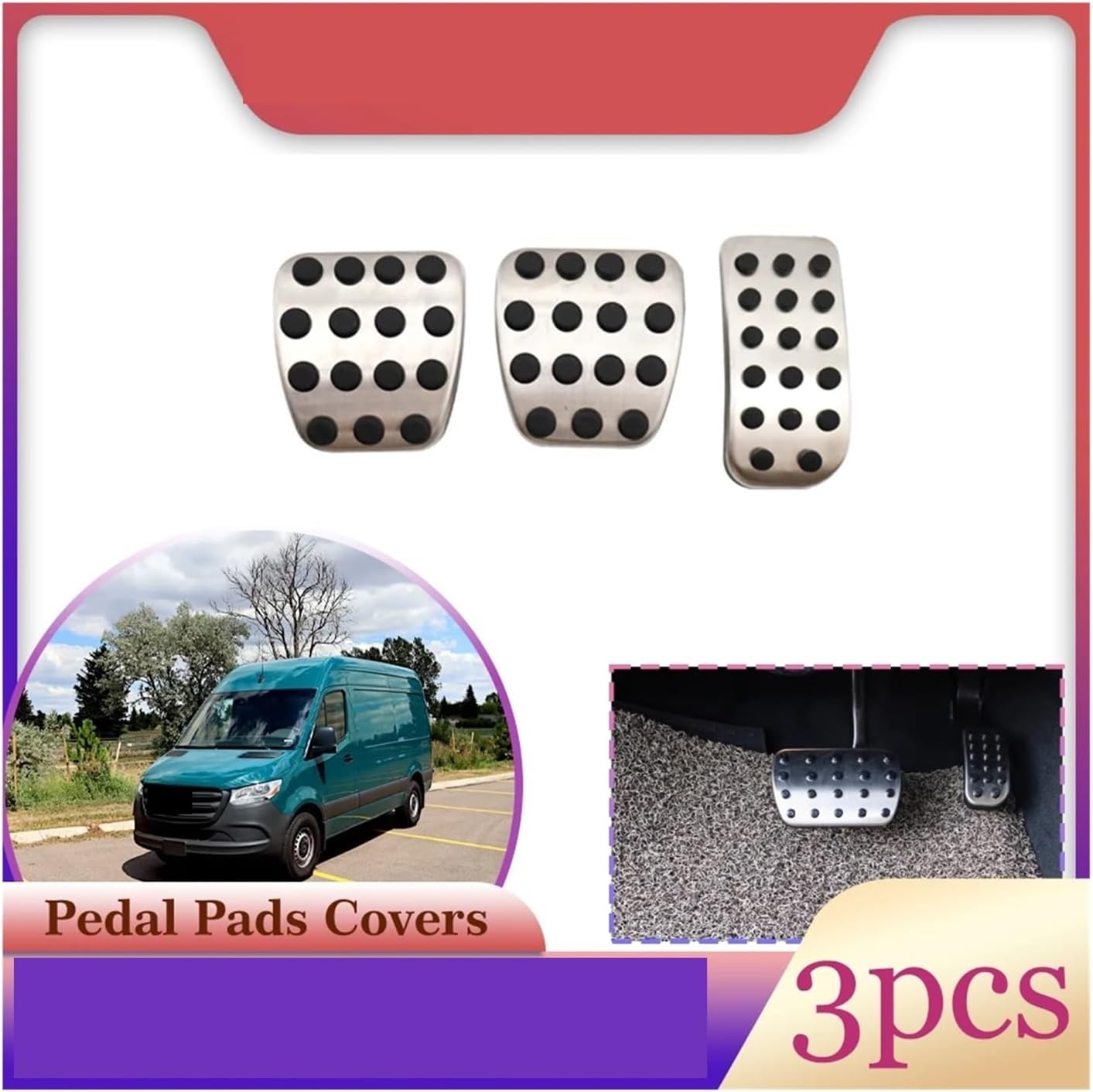 Car Stainless Steel Pedal Compatible with Mercedes-Benz Sprinter W907 W910 VS30 2019~2025 Rubber Anti-Slip Brake Footrest Cover Accessories(AT 2pcs)