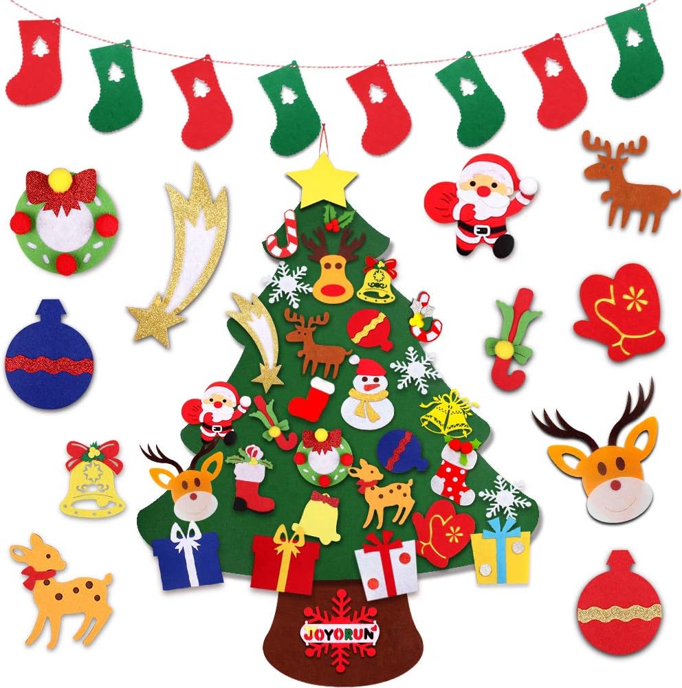 JOYORUN Felt Christmas Tree, 3.1 ft DIY Christmas Tree with 29 Pcs Ornaments Wall Decor for Kids Xmas Gifts Home Door Decoration with Banner