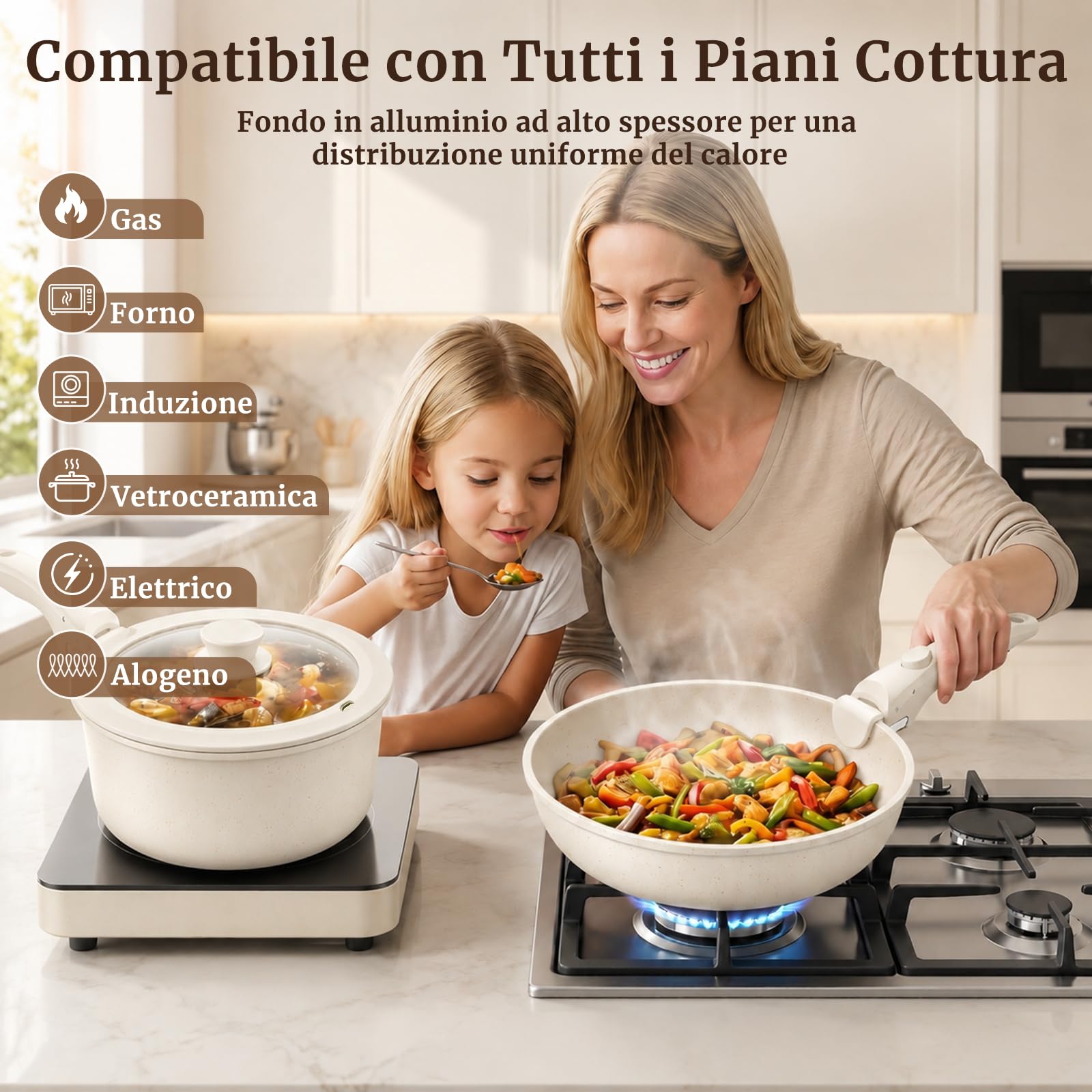YASHE 20 Pezzi Batteria di Pentole con Manico Rimovibile, Forno/Induzione | Set Pentole e Padelle Antiaderenti in Granito, Senza PFOA, Impilabili, Salvaspazio per Camper e Monolocali