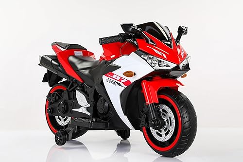 Miniatura 7 de MEGHNA Motocicleta eléctrica para niños con rueda de entrenamiento de 12 V, funciona con pilas eléctricas para niños de 3 a 8 años con luz LED,