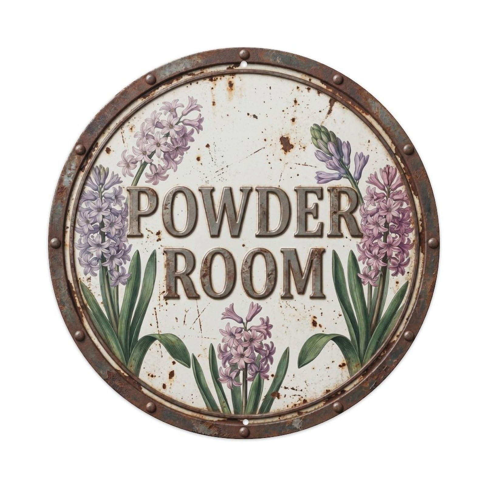 Powder Room Hyacinth Botanical Floral Vintage Label Metal Tin Sign