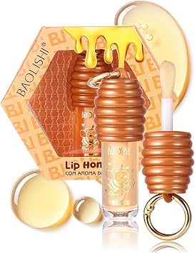 Honey Lip Oil, Korean Lip Glow Oil Balm With Key Chain, Long Lasting Nourishing Plump Lip Gloss Butter for Women Girls