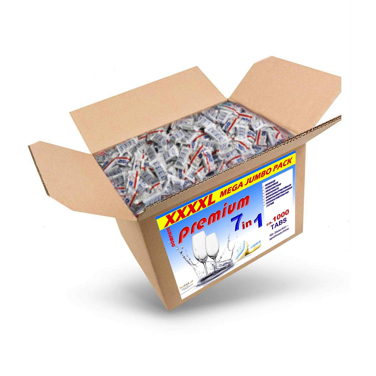 RedFOX24 Spülmaschinen Bruchtabs Geschirrspültabs, 18 KG Karton | Spülmaschinenreiniger, 7 verschiedene Funktionen