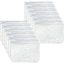Mogoostry A8 Binder Pockets Clear Zipper Pocket 5 Holes Binder Pouches 12pcs Clear Glitter Binder Pockets with Zipper Mini Cash Envelopes Coin Pouch