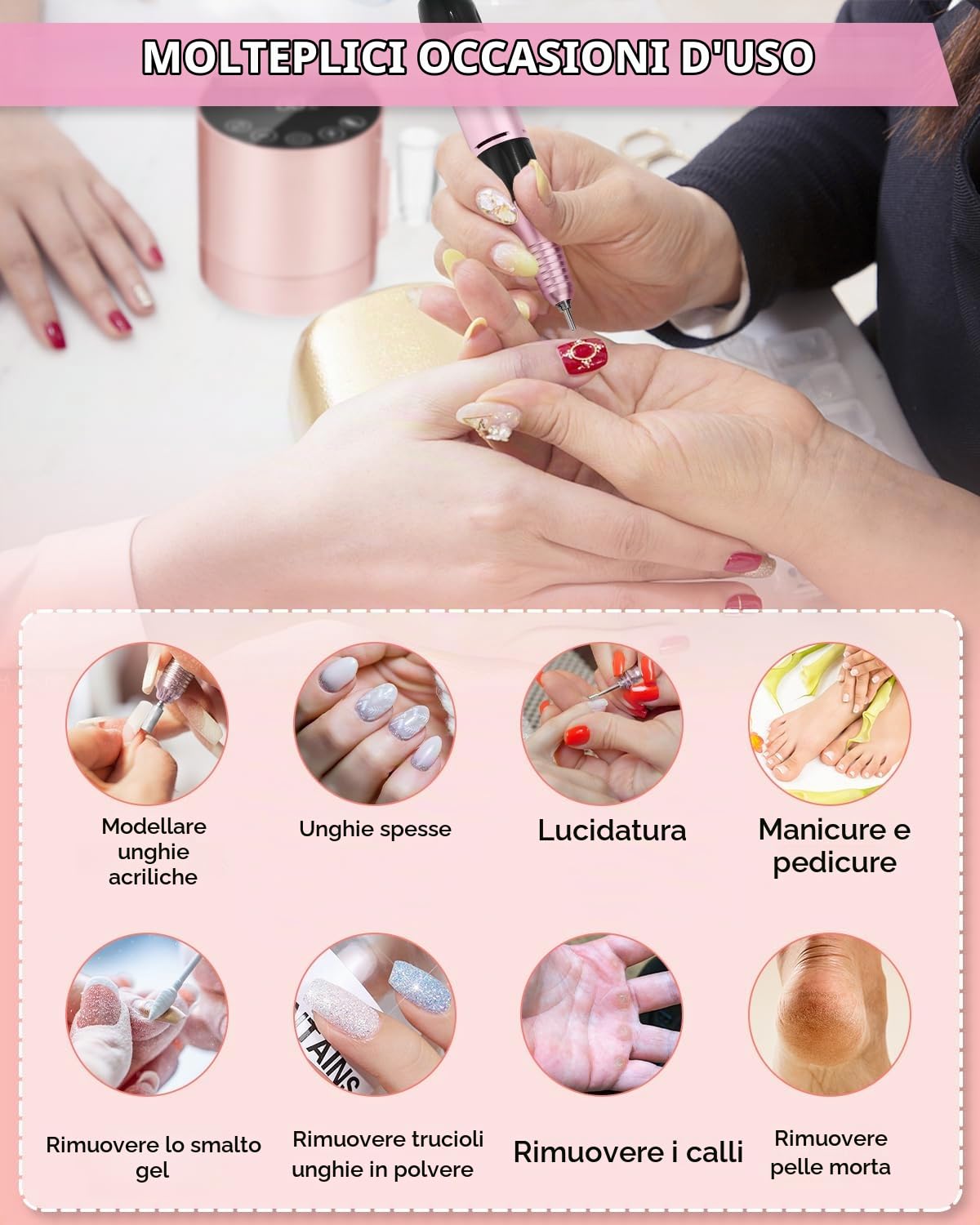 PERMUST 35000RPM Fresa per Unghie, Fresa Elettrica per Unghie, Frese per Unghie con Pedale e 6 Fresa, Lima per Unghie Elettrica, Manicure Elettrico, Fresa per Unghie Gel