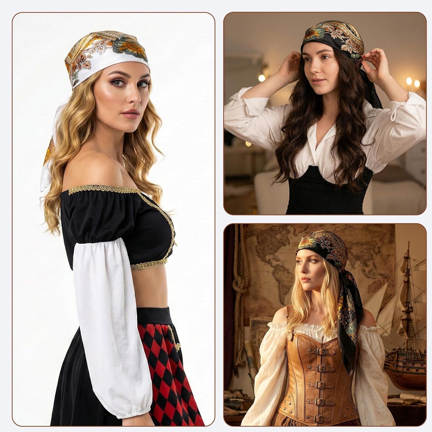 Rbenxia 2 Pcs Large Satin Head Scarf for Women Silk Bandana Fashion Head Wrap Pirate Costume Accessories 35.4 Inches - Image 6