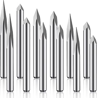 12 Pieces CNC Router V Bits, 1/8" Shank 3 Edge Pyramid Engraving Bits, 0.1 mm Tip 15/20/ 30/45/ 60/90 Degrees Wood Carving Tools
