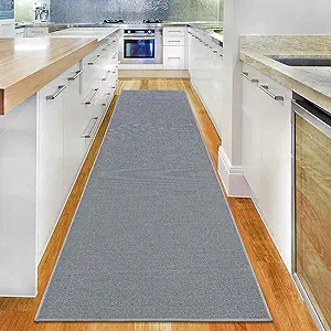 Machine Washable Modern Solid Design Non-Slip Rubberback 3x10 Traditional Runner Rug for Hallway, Kitchen, Bedroom, Living Room, 2'7" x 9'10", Gray