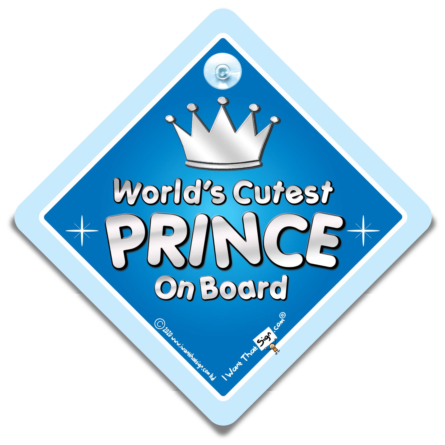 World's Cutest Prince On Board Car Sign, Baby On Board Sign With Suction Cup, Prince In Car Sign