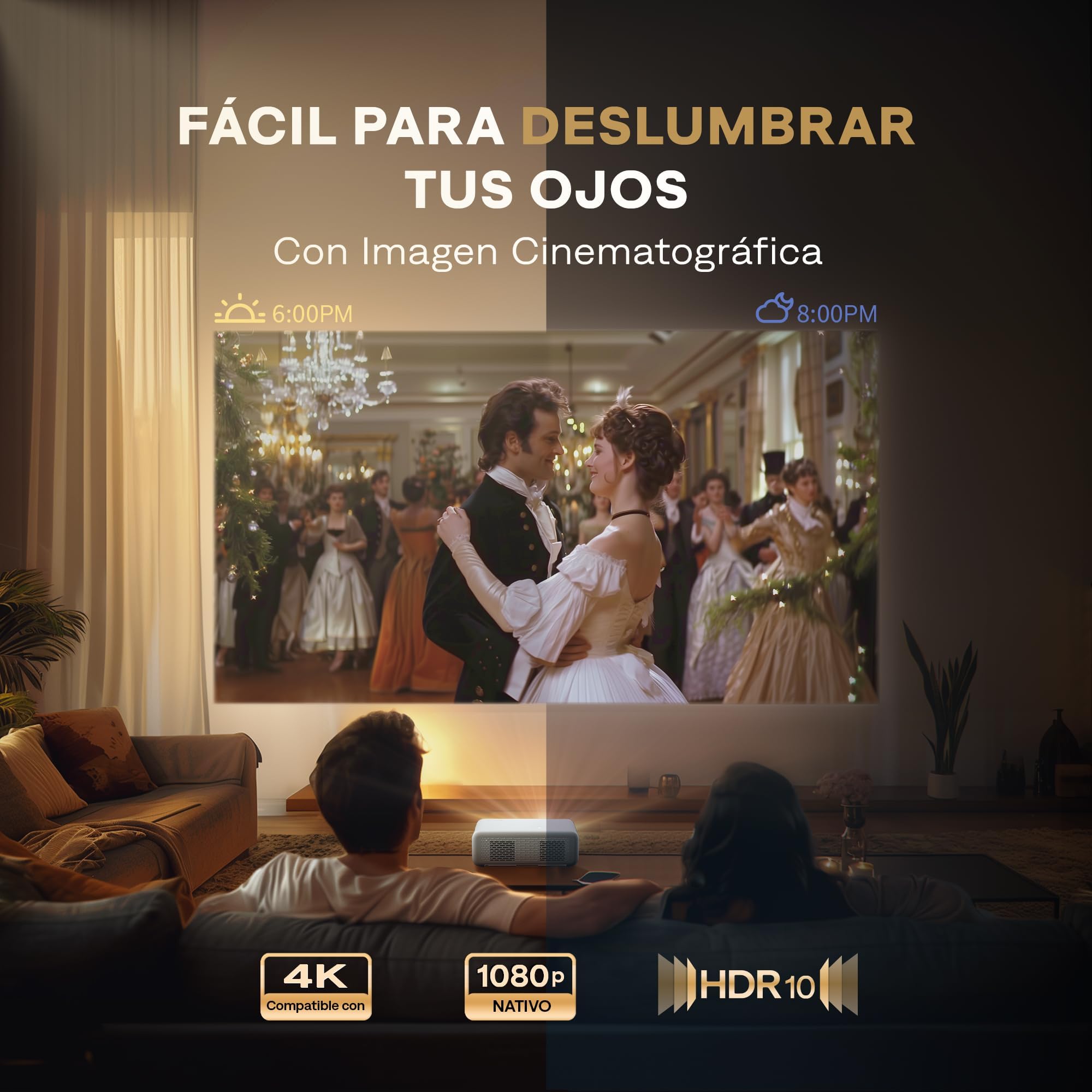 Proyector 4K Soporte【Oficial NetfIix/Auto Focus/Keystone/DoIby Audio】 AURZEN Eazze D1 Proyector Full HD 1080P Nativo, con Bluetooth y Wi-Fi, con una Aplicación Incorporada Youtube/Prime Video
