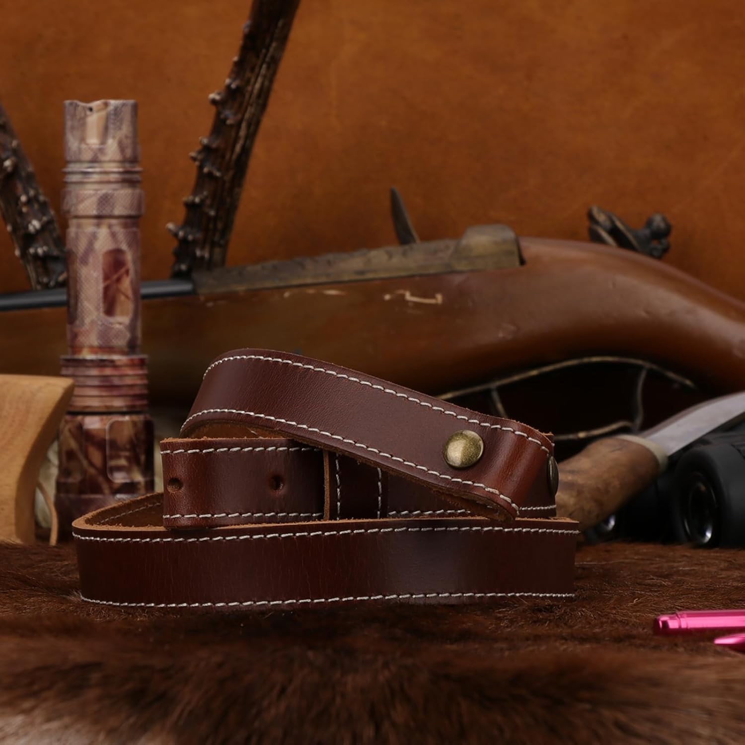 TOURBON Adjustable Leather Hunting Gun Sling, Adjustable Rifle Sling with or Without Swivels