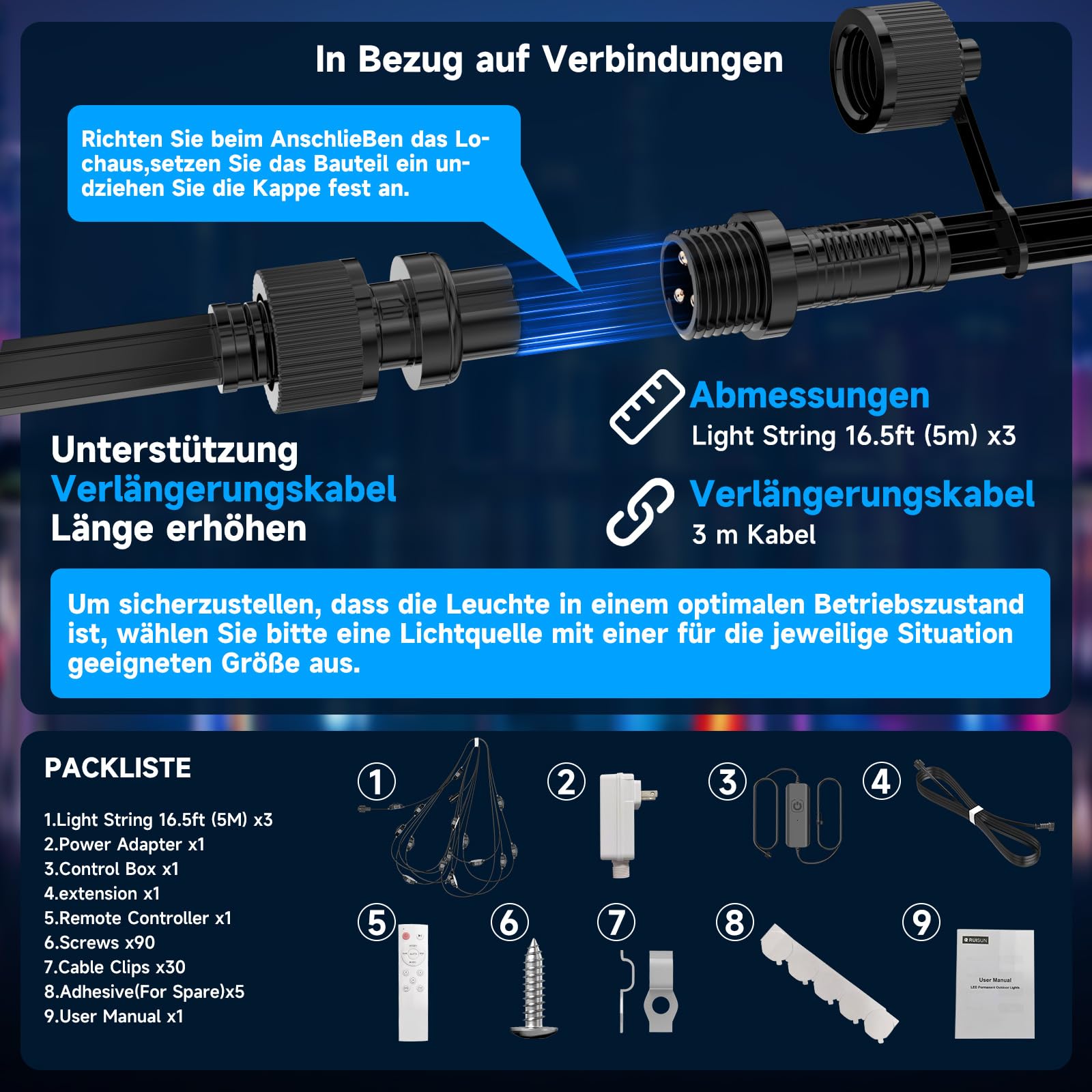 Permanente Außenbeleuchte Lights RGBICW 2700-6000K LED Lichterketten Outdoor IP67 Wasserdichte mit App Steuerung für Weihnachtsdekoration Gartenpartys und tägliche beleuchtung (50FT Schwarz)