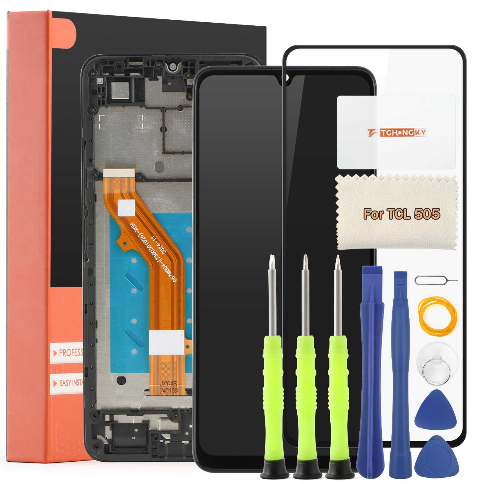 pour TCL 505 T509K1 Ecran Complet Écran Remplacement Tactile Digitizer Assembly pour TCL 505 T509K1 LCD avec Kit De Réparation（Noir avec Cadre