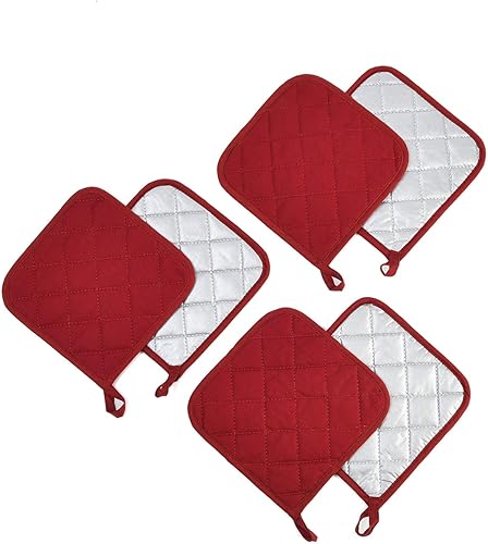 Miniatura 2 de Juego de 6 agarraderas para ollas de cocina, resistentes al calor, de algodón puro, para cocinar y hornear todos los días, 7 x 7 pulgadas (vino)