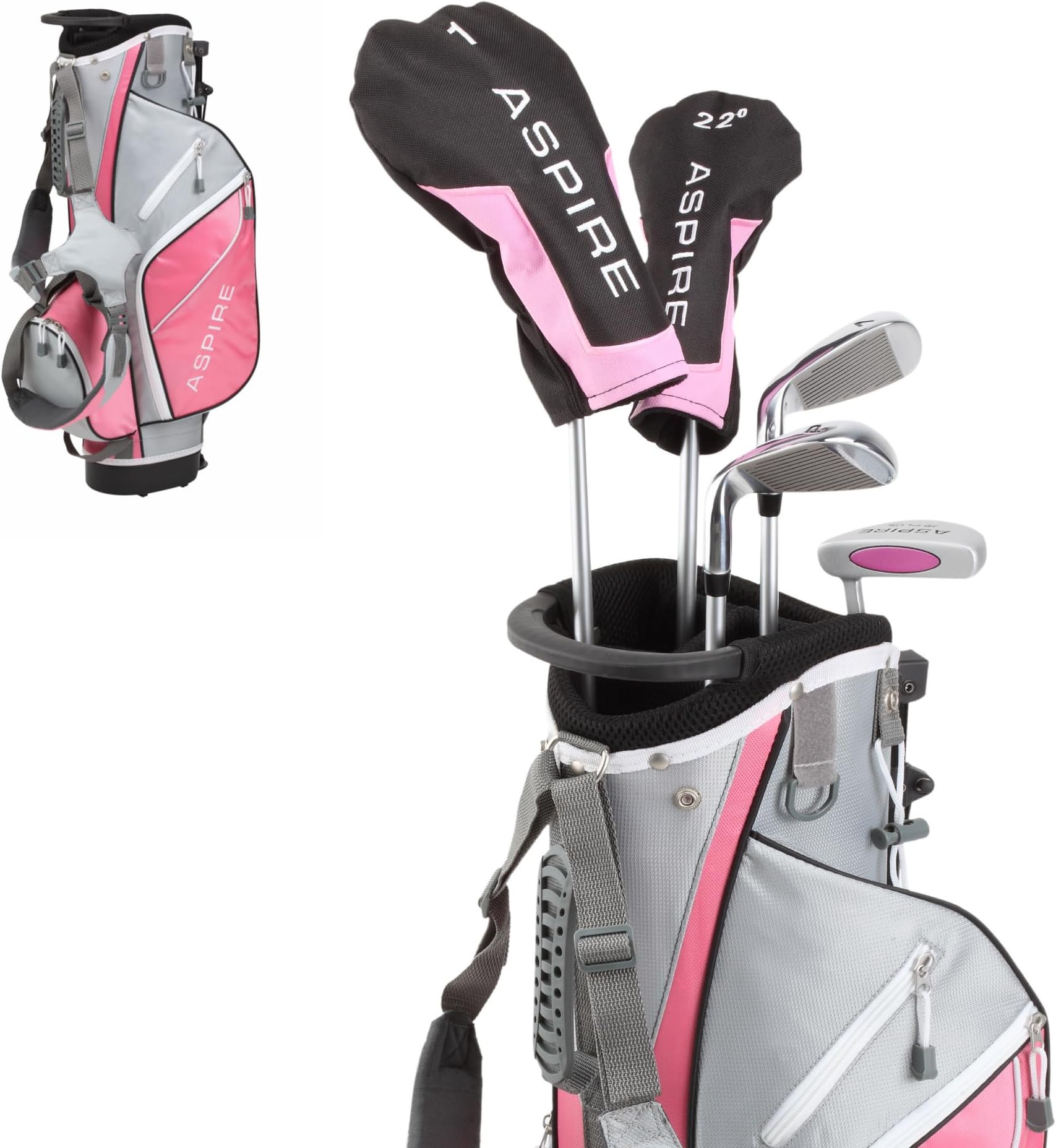 Junior Plus Kids Golf Clubs – Boys’ & Girls’ Right-Handed Golf Set with Lightweight Stand Bag, Graphite Shafts & Aircraft-Grade Aluminum Clubs