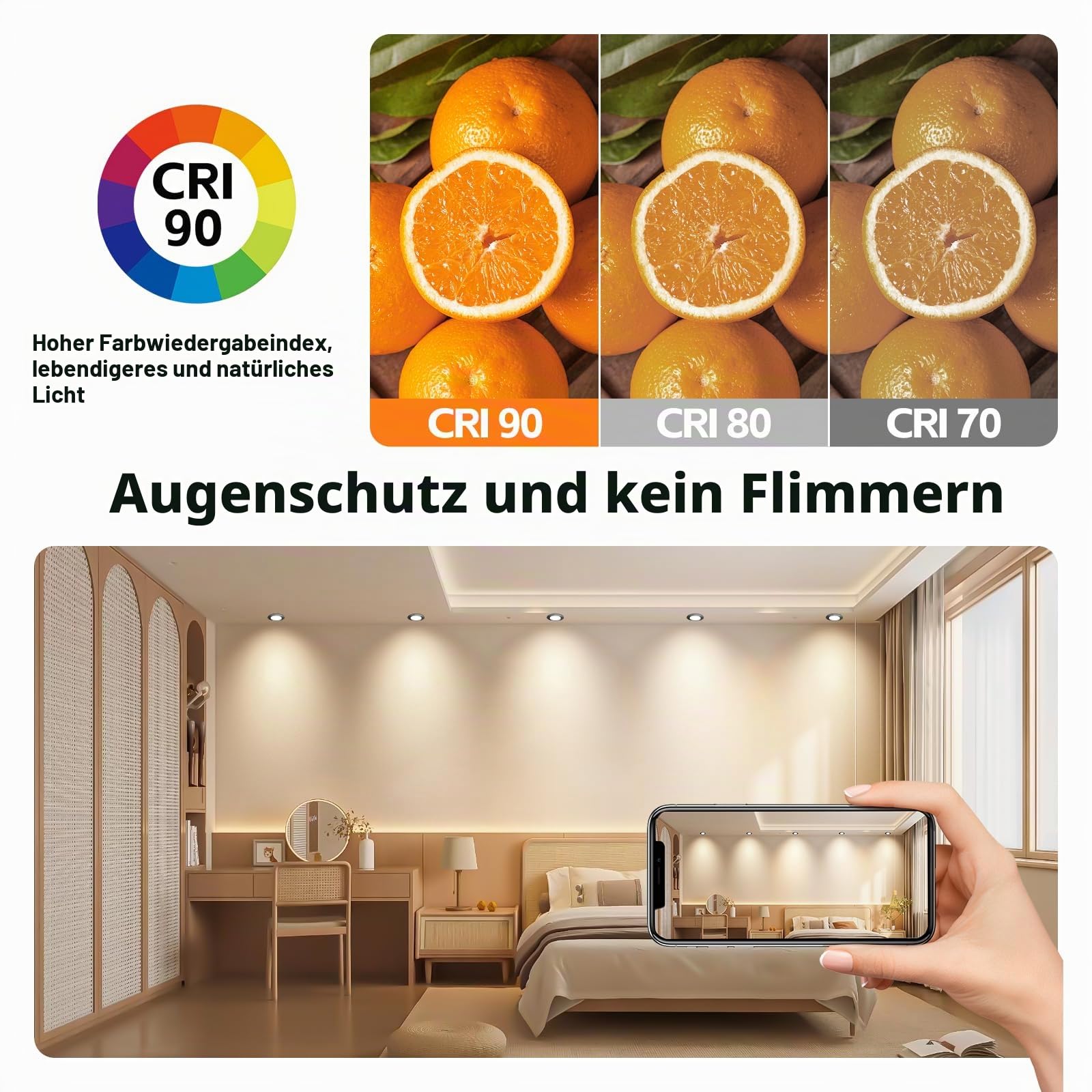 YindaLux LED Einbaustrahler 230V Dimmbar Flach LED Spots 5W IP65 Deckenspots Warmweiß Neutralweiß Kaltweiß Einbauleuchten 68mm 500LM Einbauspots für Badzimmer Wohnzimmer Rund Led Spot Schwarz, 6er Set