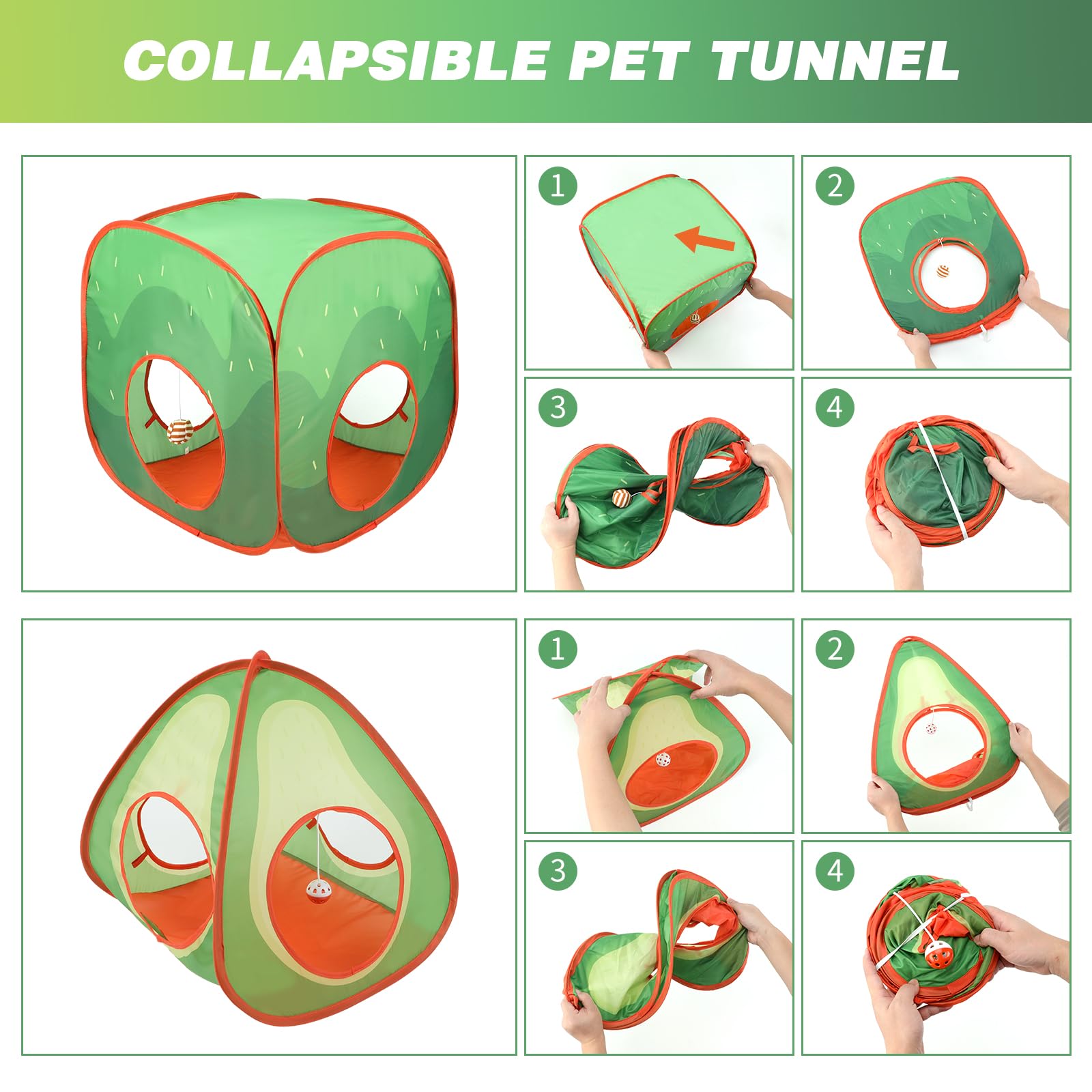 BWOGUE Tunnels et tubes pliables pour lapins et cubes pliables pour aire de jeux pour petits animaux - Cachette d'activité pour lapins nains, lapins, cochons d'Inde, chaton (avocat)