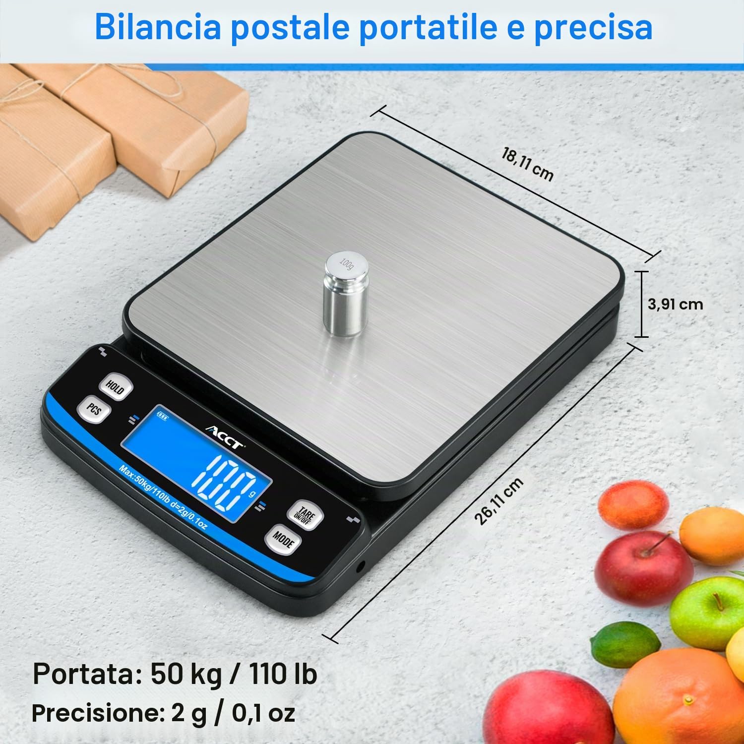 110lb Postal Scale - Bilancia per spedizioni ad alta precisione con funzioni di tara, conteggio e mantenimento, 5 unità, perfetta per spedizioni postali, pacchi e lettere, con nastro adesivo
