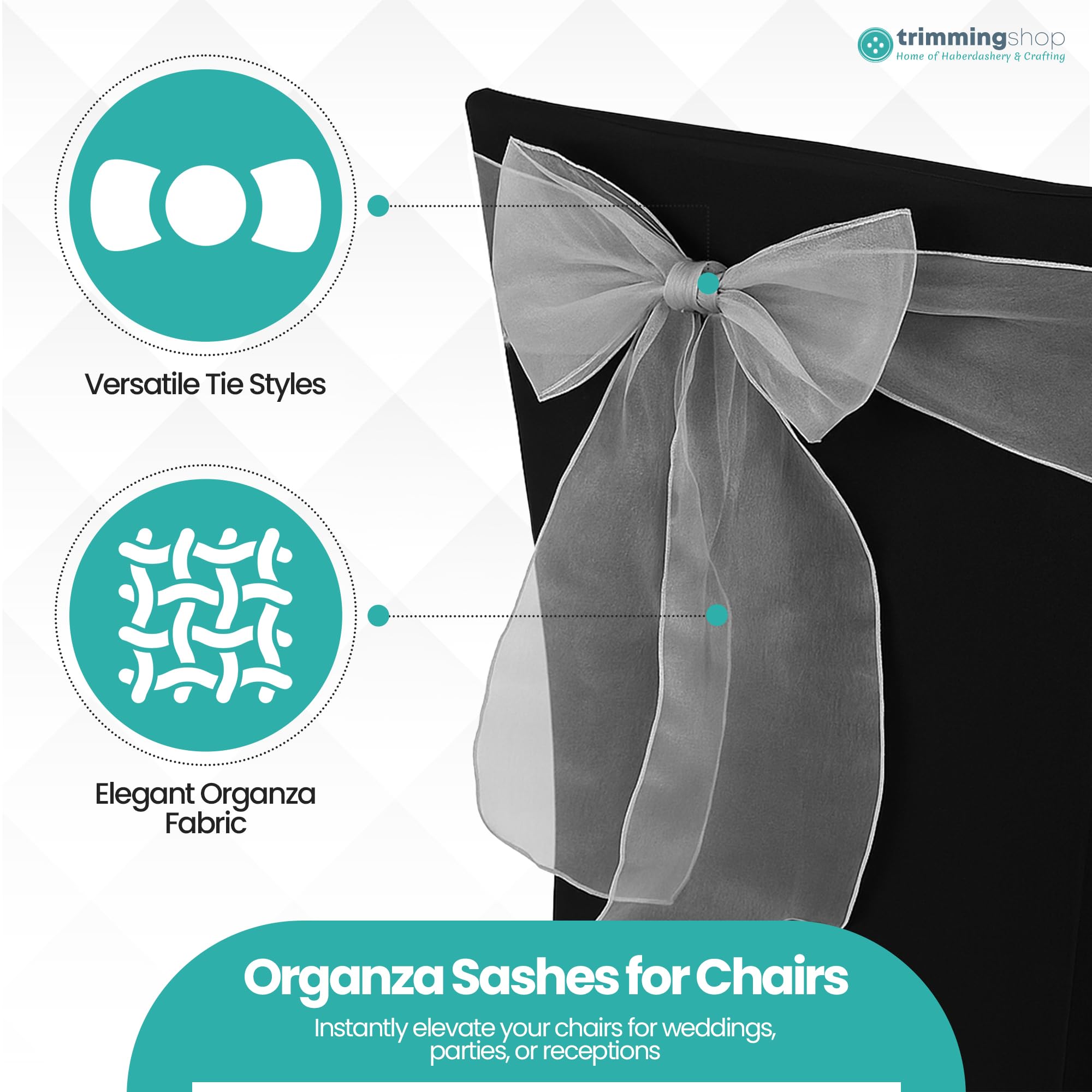 Trimming Shop Chaise en Organza Sashes pour Mariage, Chaise Fuller Bows Cover Cover Bow Sash pour Fournitures de fête, Anniversaire, Noël, Chaise de Banquet, Blanc, 75pcs