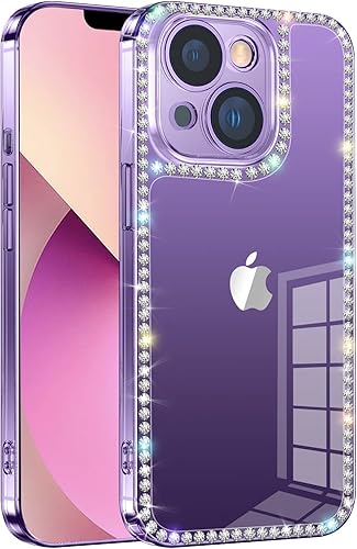Bonitec Funda compatible con iPhone 14 para mujeres y niñas, con purpurina 3D, funda de lujo brillante y bonita, con diamantes de imitación, funda