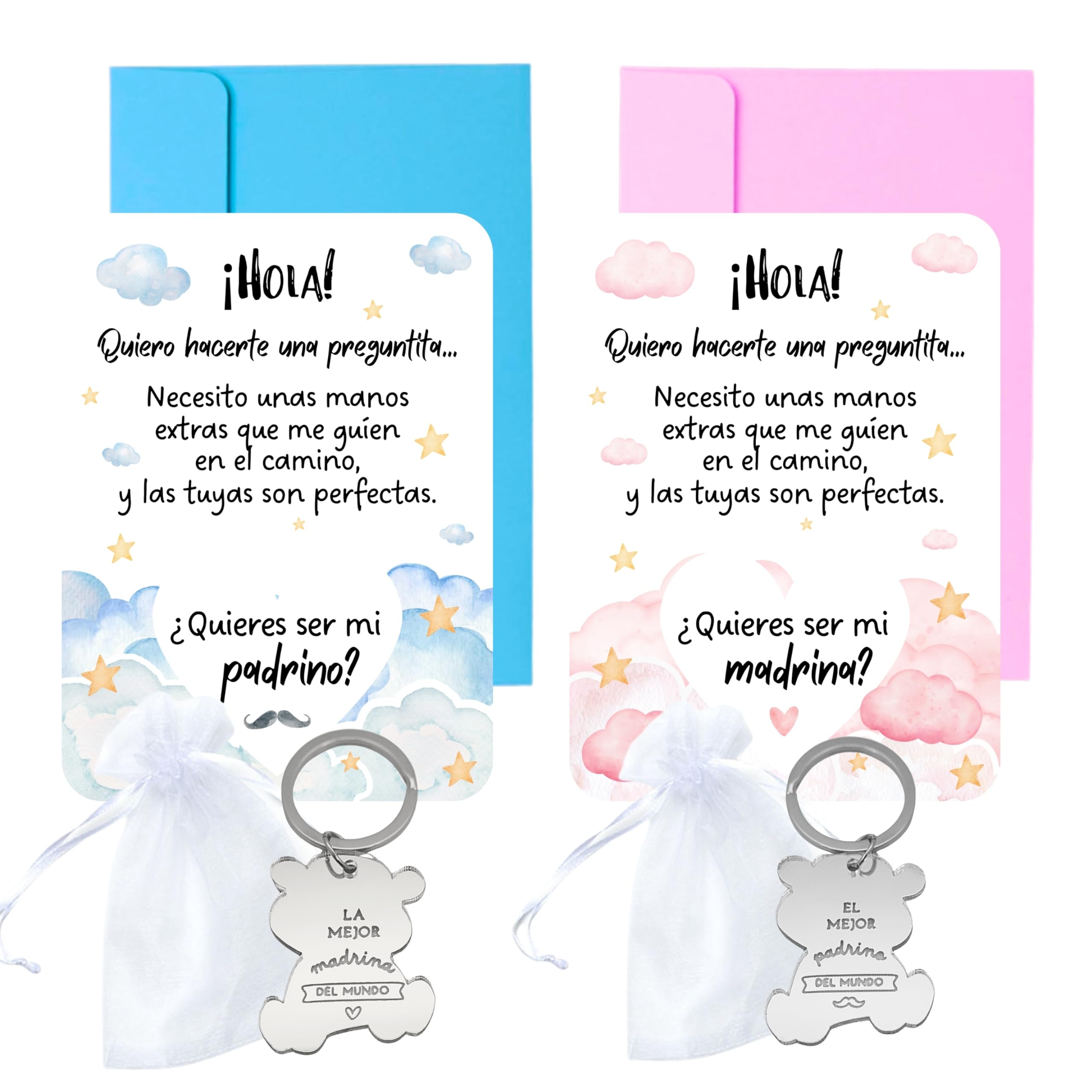 Tarjeta rasca ¿Quieres ser mi madrina y padrino? + llavero personalizado | Regalo original para madrina y padrino | 2 pcs + sobres de color | Tarjeta personalizada para anunciar el bautizo del bebé