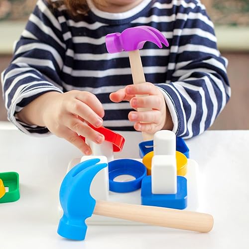 Miniatura 4 de Paquete de 2 juguetes de martillo de madera, martillos de simulación, herramientas de mantenimiento, juguetes educativos para niños, suministros de