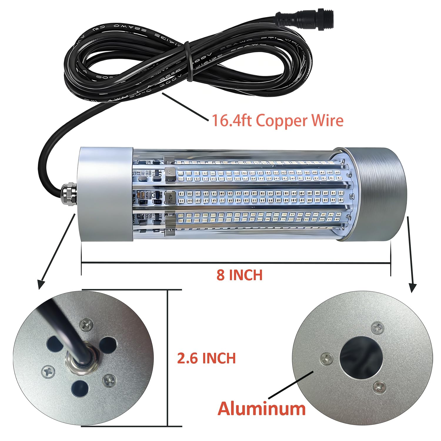 Luces de pesca subacuáticas para exteriores, superbrillantes, 12 V, 30 W, 70 W, 100 W, 6000-12000 lm, IP68, impermeable, luz LED verde, luz de pesca sumergible para pesca nocturna con cable