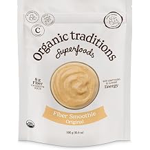 Organic Traditions Fiber Smoothie Original, Prebiotic Supplement with Chia, Flax, Chia, Flax, Psyllium, Acacia, Vitamin C and Superfood Blend, High Fiber Supplement for Digestive Health, 300g / 10.6oz