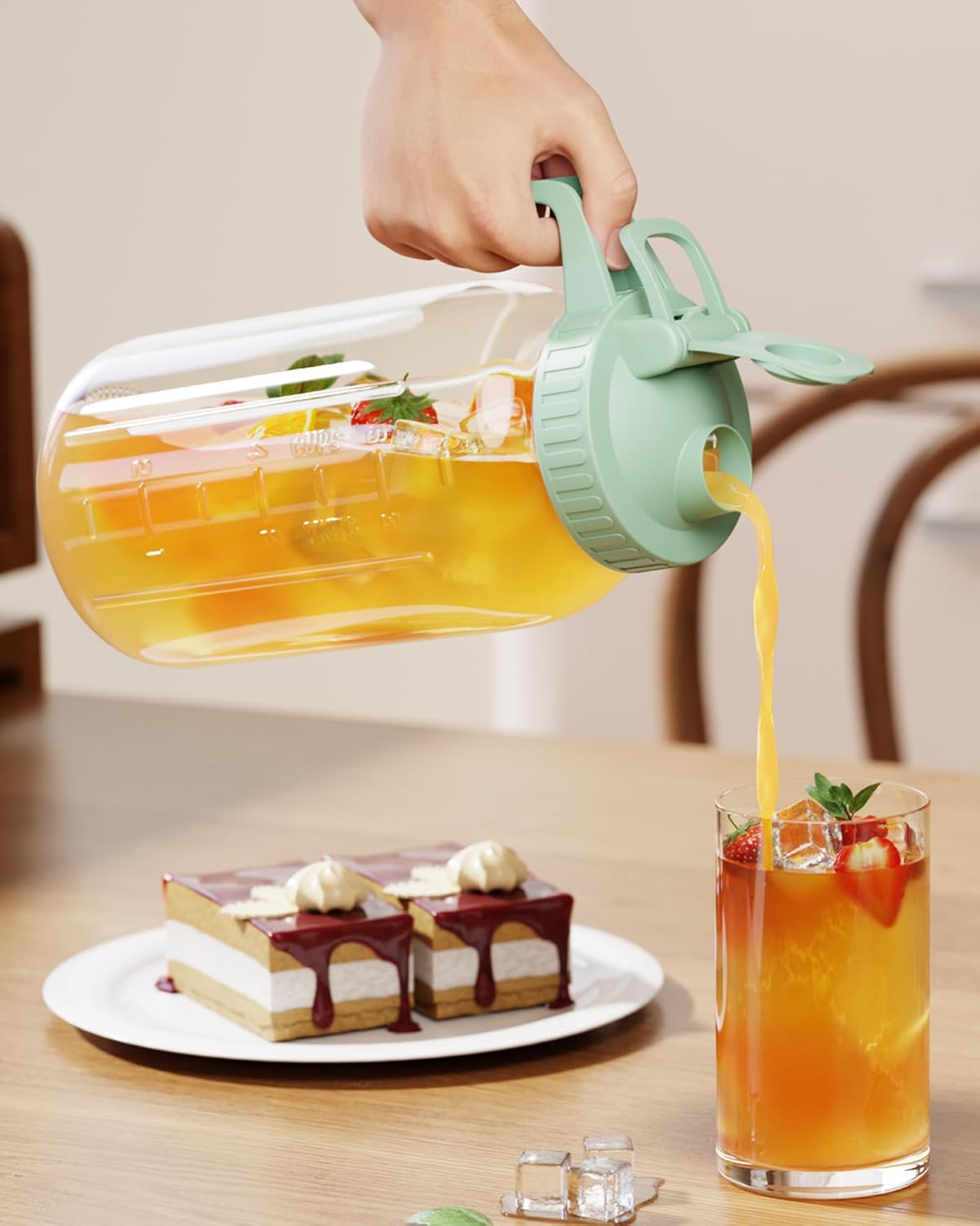 | 2 Pack | 64oz Glass Pitcher with Lid and Spout, 2 Quart (1.9 Liter) Mason Jar Pitcher Wide Mouth, Airtight Water Jug for Juice, Sun Tea, Iced Coffee, Milk Storage, Pink & Green - Image 7