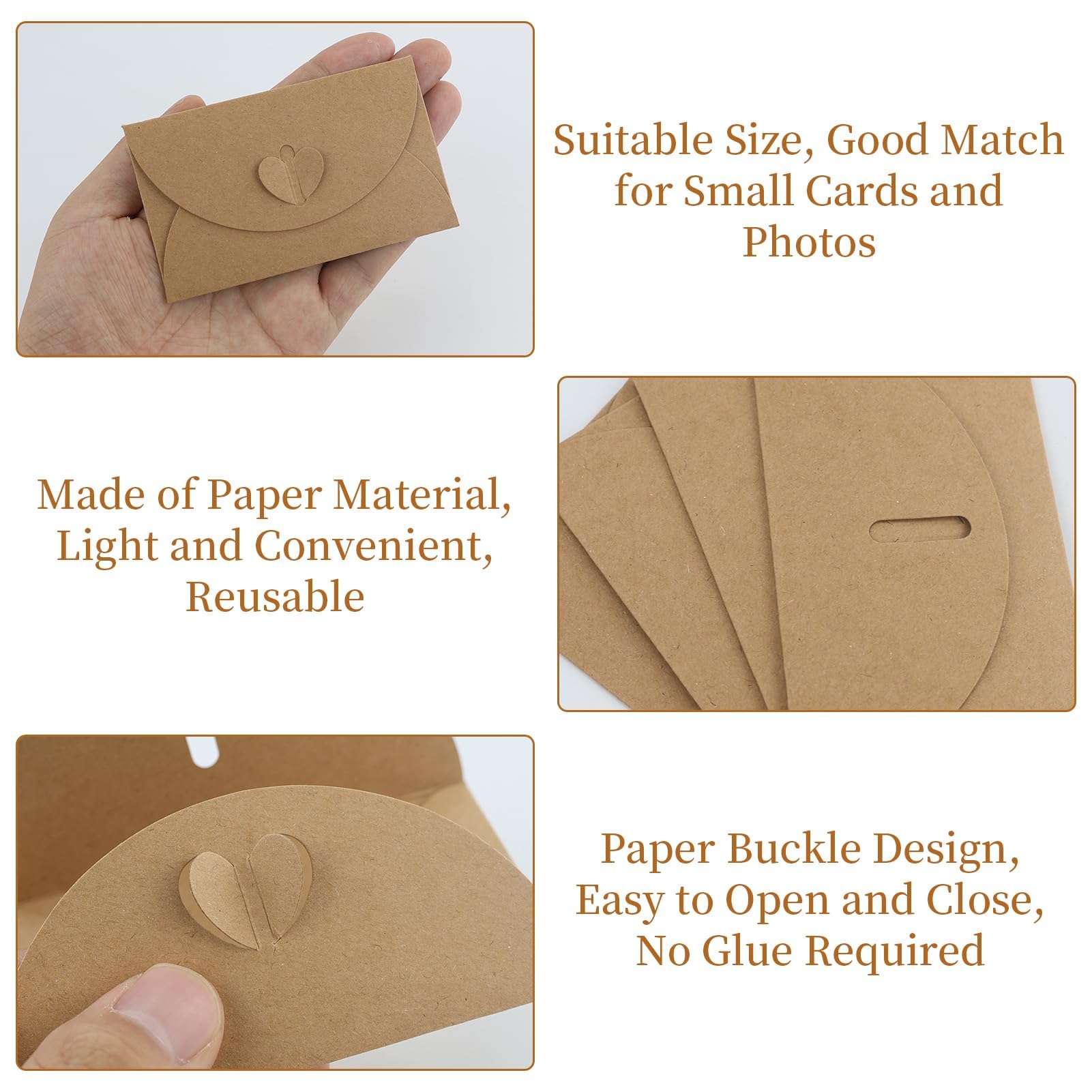 110 Kraft Paper Small Envelopes with 110 Blank Cards, Mini Envelope with Heart Closure for Gift Cards DIY-Graffiti, Mini Gift - Image 3