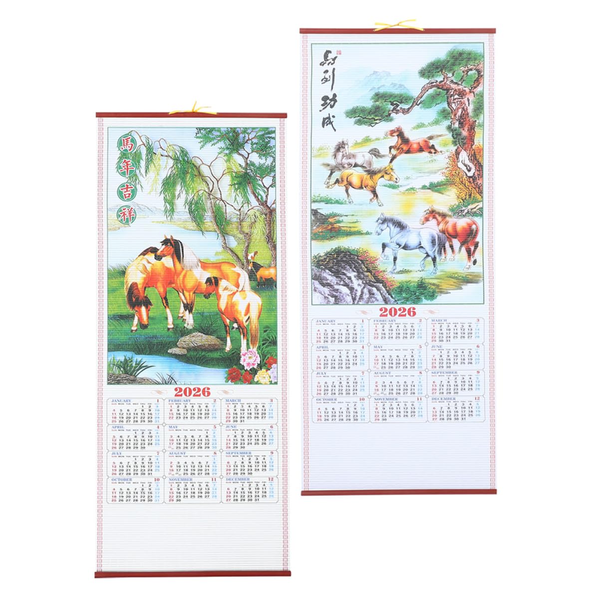 GLEAVI 2026年午年中国伝統暦壁掛けカレンダー2枚セット 太陰暦 グレゴリオ暦表示 家庭 オフィス用新年装飾