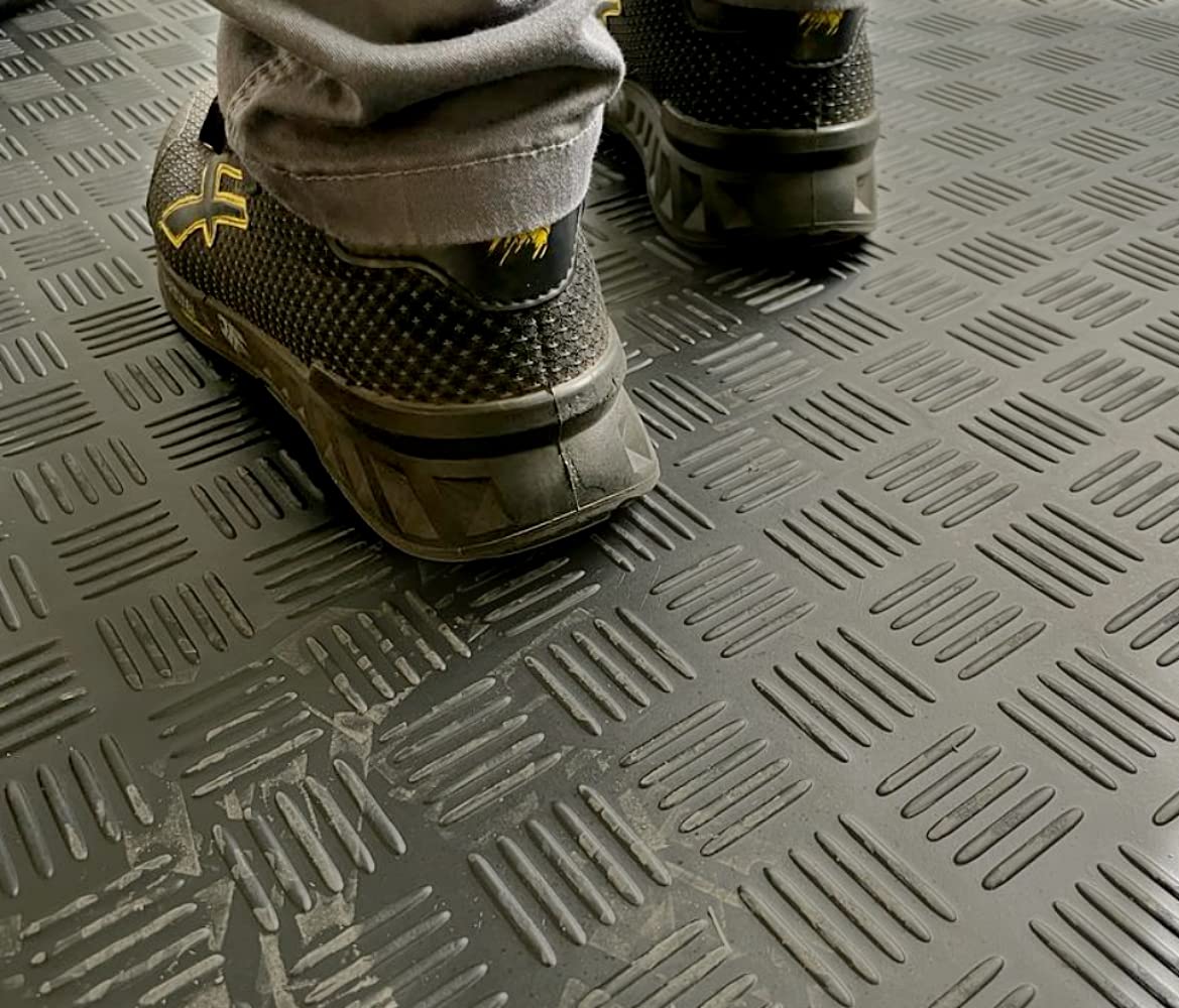 Mugar- Revestimiento Antideslizante de Caucho de 3mm con Relieve de Cuadrados Rayados - Pavimento Checker de Caucho de 1x15m o por Metro Lineal- Suelo Antideslizante de Caucho (1,5x10m)