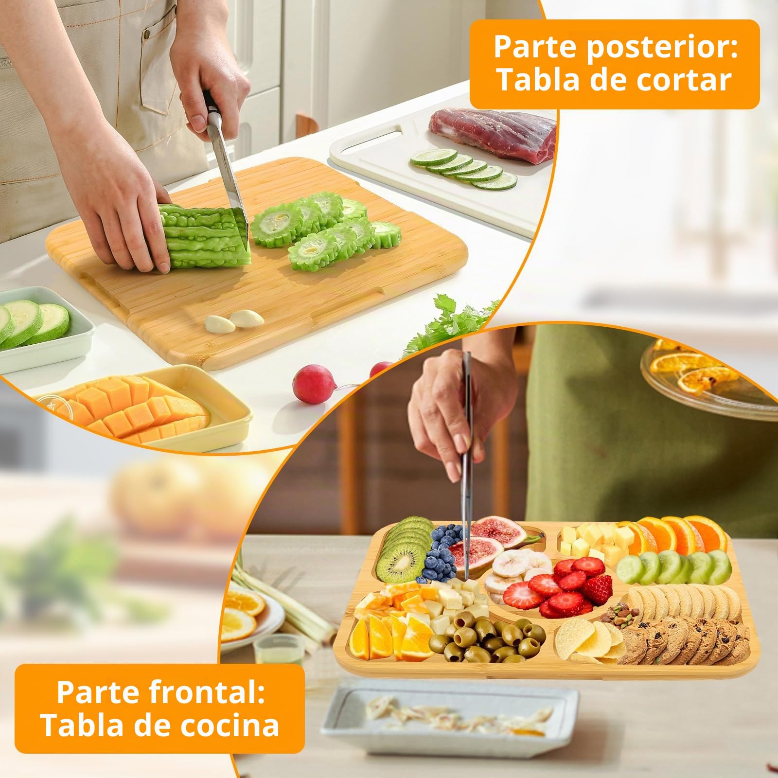 Tefola Bandeja para servir dividida, organizador portátil, 5 compartimentos, tabla con tapa transparente y asa, caja de aperitivos, organizador de charcutería y platos de aperitivos a prueba de fugas